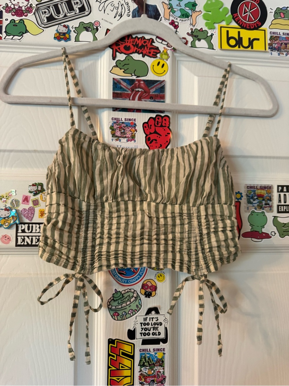 Urban Outfitters Olive and Cream Striped Cropped Camisole